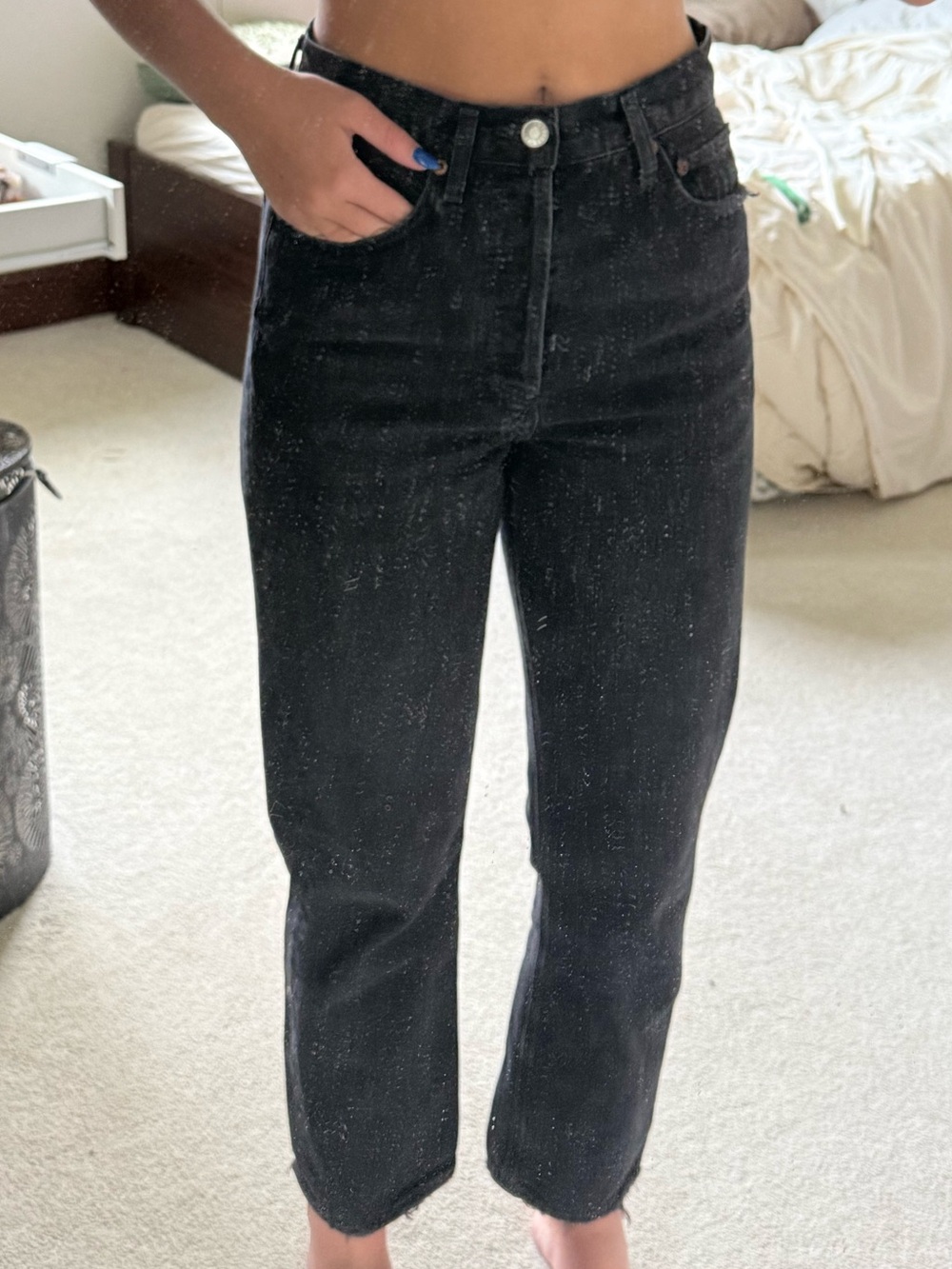 Agolde Black High-Rise Straight Leg Jeans